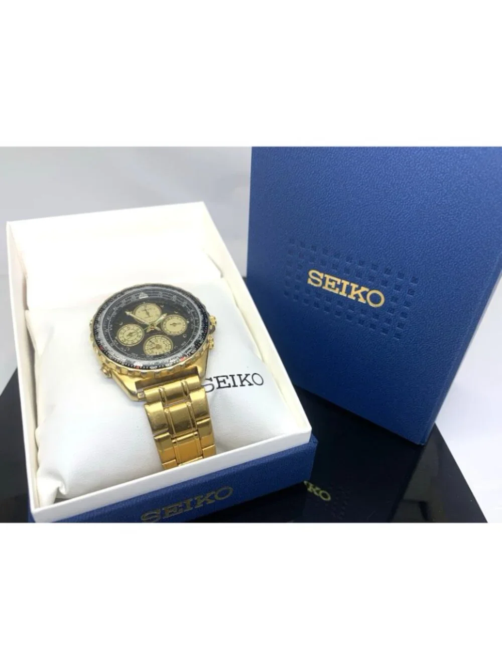 Seiko Flightmaster Mens Watch 7T34-6A09 Quartz Vintage Gold Stainless Steel 40mm